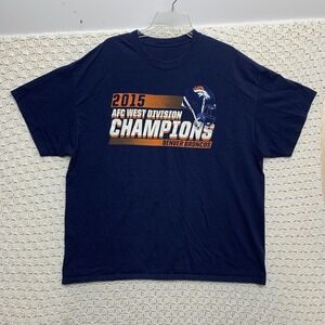 2015 Denver Broncos AFC West Division Champions T-Shirt Navy  Blue Sz 2XL Cotton